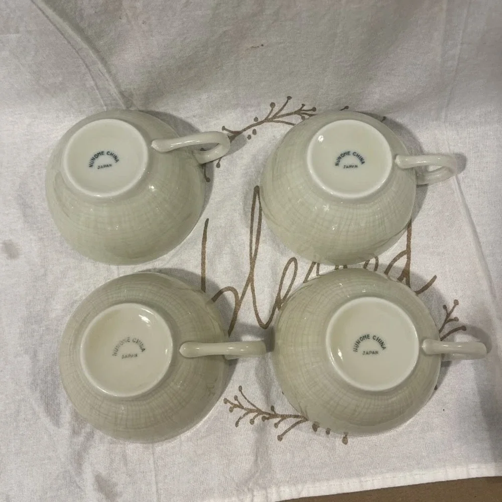 Vintage Nunome China Japan Tea Cups Set 4 Ivory Crackle Glaze Ceramic 4.25